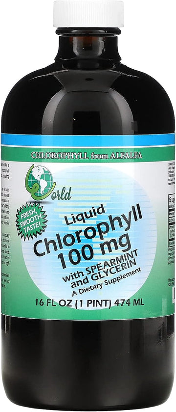 World Organics Liquid Chlorophyll Liquid with Spearmint, 16 Fluid Ounc