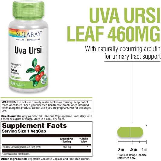 SOLARAY Uva Ursi Leaf 460 mg | Healthy Bladder, Kidney & Urinary Tract Function Support | Non-GMO | 100ct (Take 3 Daily)