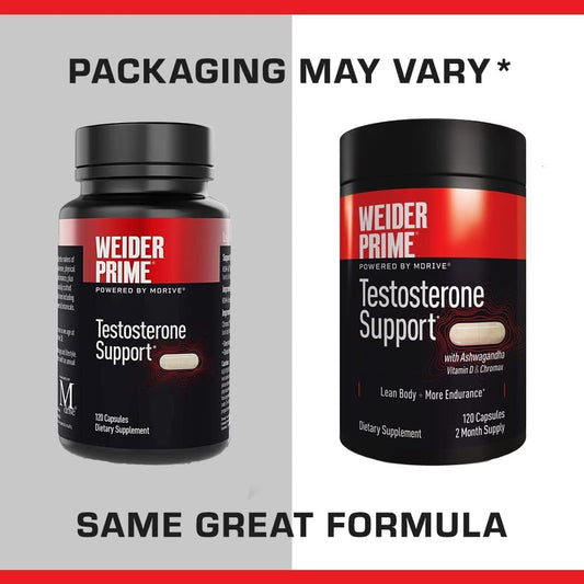 Weider Prime Testosterone Supplement for Men, Healthy , Support to Help Boost Strength and Build Lean Muscle, 120 Capsul