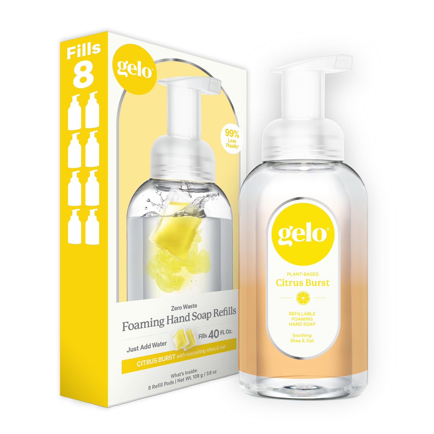 Gelo® Foaming Hand Soap Value Pack | 80 Refill + Reusable Bottle (Lemon, Basil & Geranium)