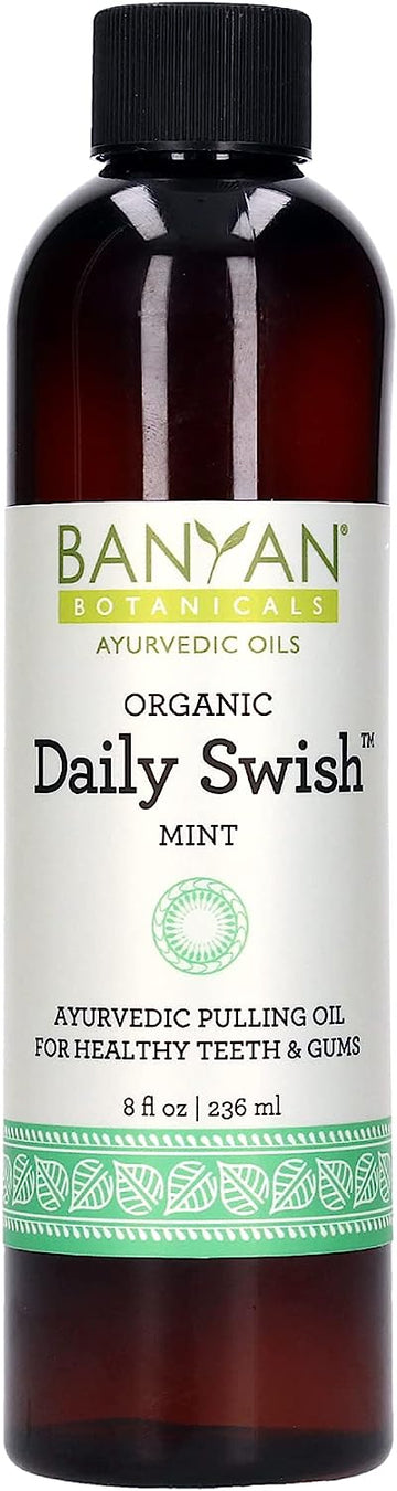 Banyan Botanicals Daily Swish Mint – Organic Ayurvedic Oil Pulling Mouthwash with Coconut Oil – for Oral Health, Teeth, & Gums* – 8 – Non GMO Sustainably Sourced Vegan