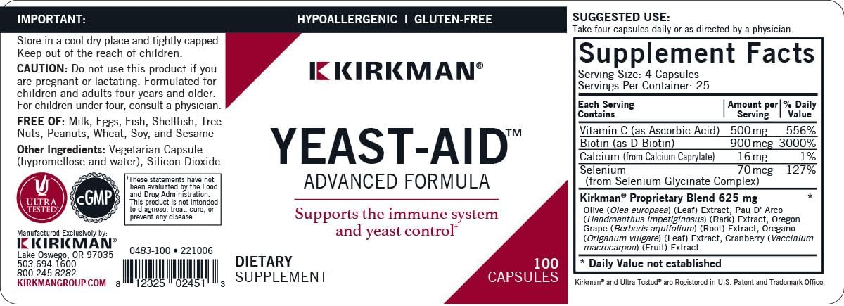 Kirkman Yeast-Aid Advanced Formula | 100 Vegetarian Capsules