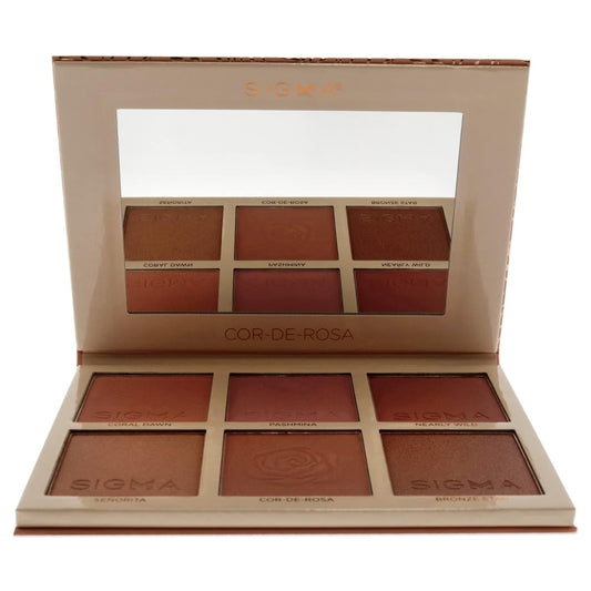 Sigma Beauty Cor-de-Rosa Blush Palette - ushed Neutral Matte Blush Palette - Long Lasting Blush Pressed Powder - Gluten Free, Cruelty Free, Vegan Makeup Palette - Cor-de-Rosa