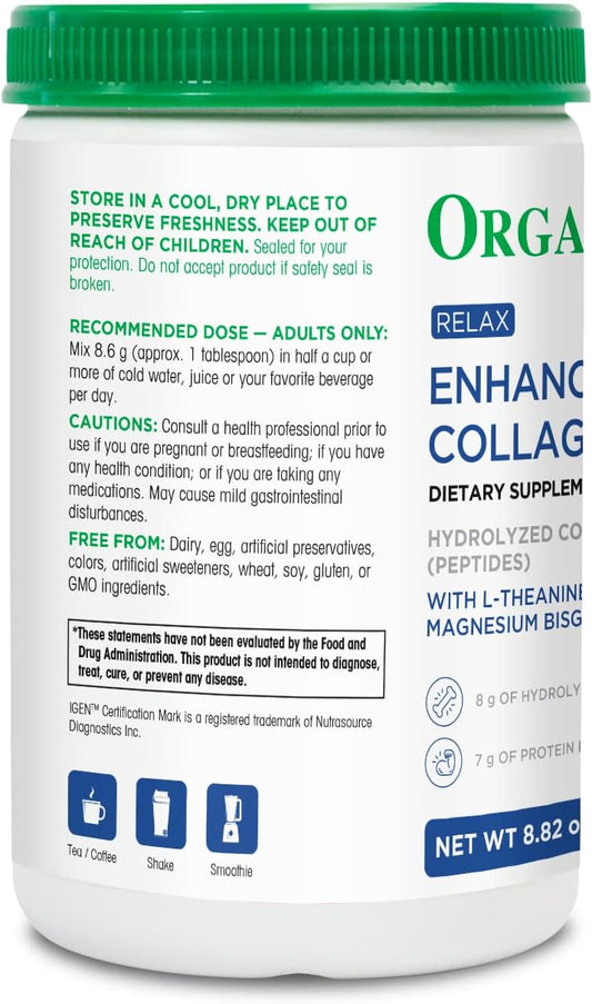 Organika Enhanced Collagen Relax Powder with Magnesium Bisgl