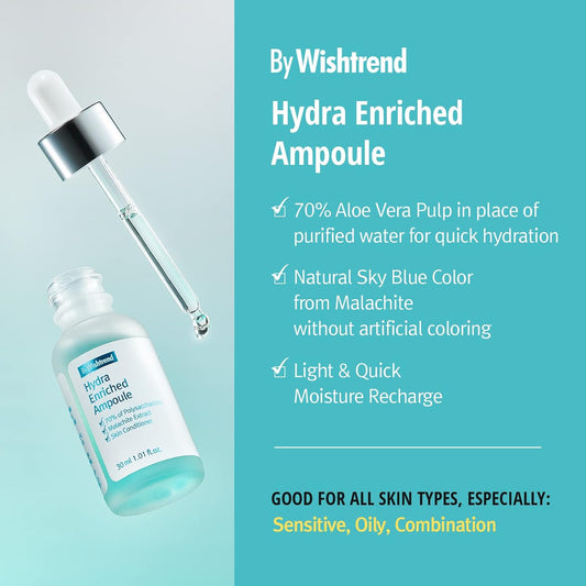 [By Wishtrend] Hydra Enriched Ampoule 30, 1.01   | Intensive 70% Aloe Vera Serum for Dehydrated, Sensitive skin, Anti Redness, Soothing, hydro boost, moisturizing serum