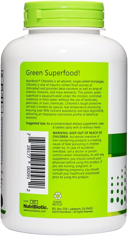 NutriBiotic- Chlorella Super Green Food 500 mg 300 Tabs | Broken Cell Wall Nutrient-Rich Microalgae, Water Cultivated Superfood | Chlorophyll with Vitamins, Minerals & Trace Elements | Vegan & Non-GMO
