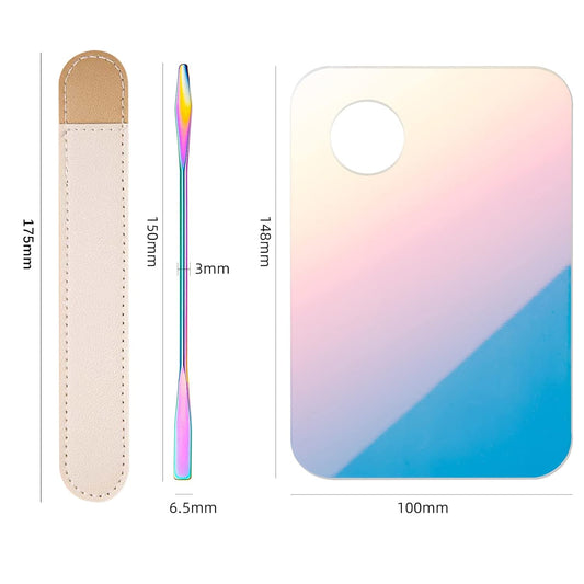 Makeup Spatula and Palette Set,Stainless Steel Korean Makeup Spatula,Foundation Palette,Makeup Mixing Palettes Cosmetic Spatula Tool(Double Head Design Spatula+Palette+Leather Cover)