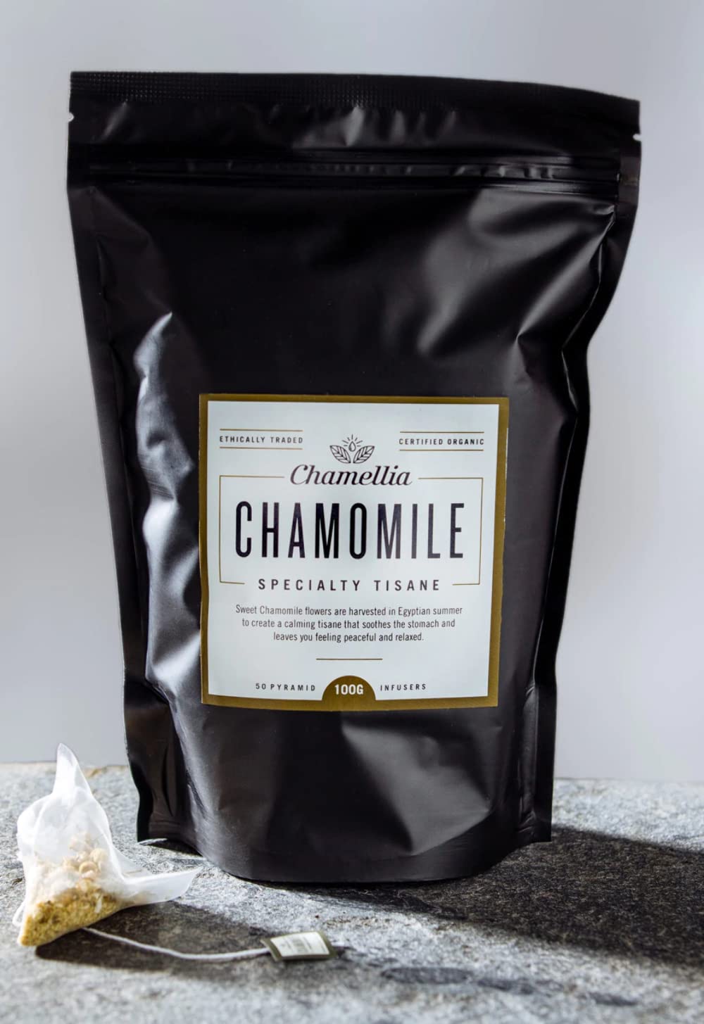 Chamellia Organic Chamomile Tea - 50 x Pyramid Tea Bags in a Pouch  (No Camellia Sinensis, Caffeine Free) Single unit