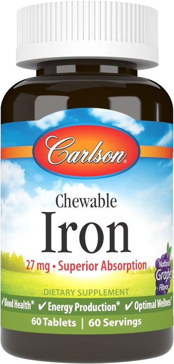Carlson - Chewable Iron, 27 mg - Superior Absorption, Blood Health, Energy Production & Optimal Wellness, Grape, 60 tablets