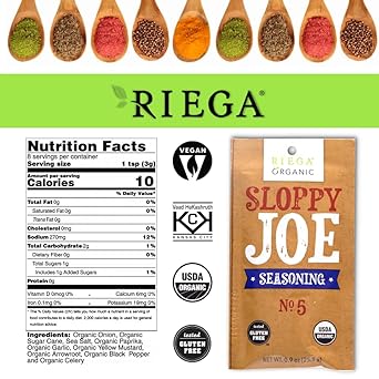 Riega Organic Sloppy Joe Seasoning Mix Packets, Gluten Free and Kosher