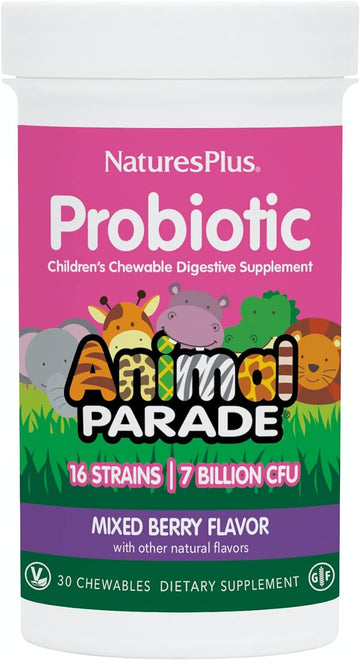 NaturesPlus Animal Parade Probiotic, Mixed Berry - 30 Chewables - Chil3.21 Ounces