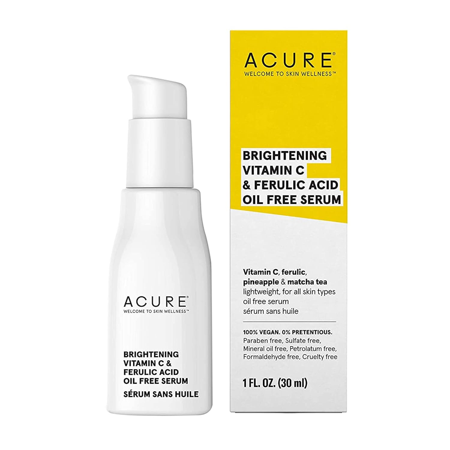ACURE Brightening Vitamin C & Ferulic Acid Serum | Oil Free | 100% Vegan | For Brighter Appearance | Shine Bright With Pineapple Extract & Matcha Tea | All Skin Types | 1   (packaging may vary)