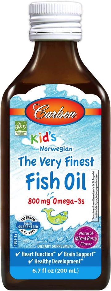 Carlson - Kid's The Very Finest Fish Oil, 800 mg Omega-3s, Liquid Fish Oil Supplement, Norwegian Fish Oil, Wild-Caught,