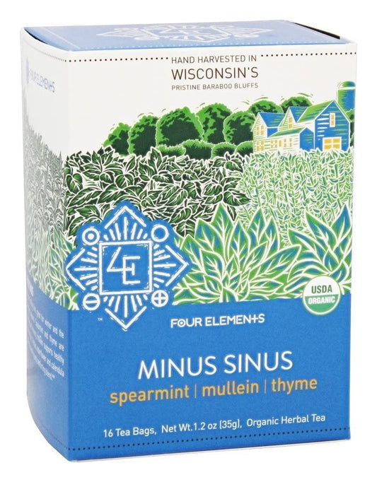 Four Elements 4E Organic Herbal Tea -16 Teabags,  - (Minus Sinus Tea Bundle with Minus Sinus Tincture )