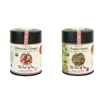 The Tao of Tea, Hibiscus Ginger Tea, Loose Leaf, Tin to make 50 cups & Peppermint Herbal Tea, Loose Leaf,  Tin