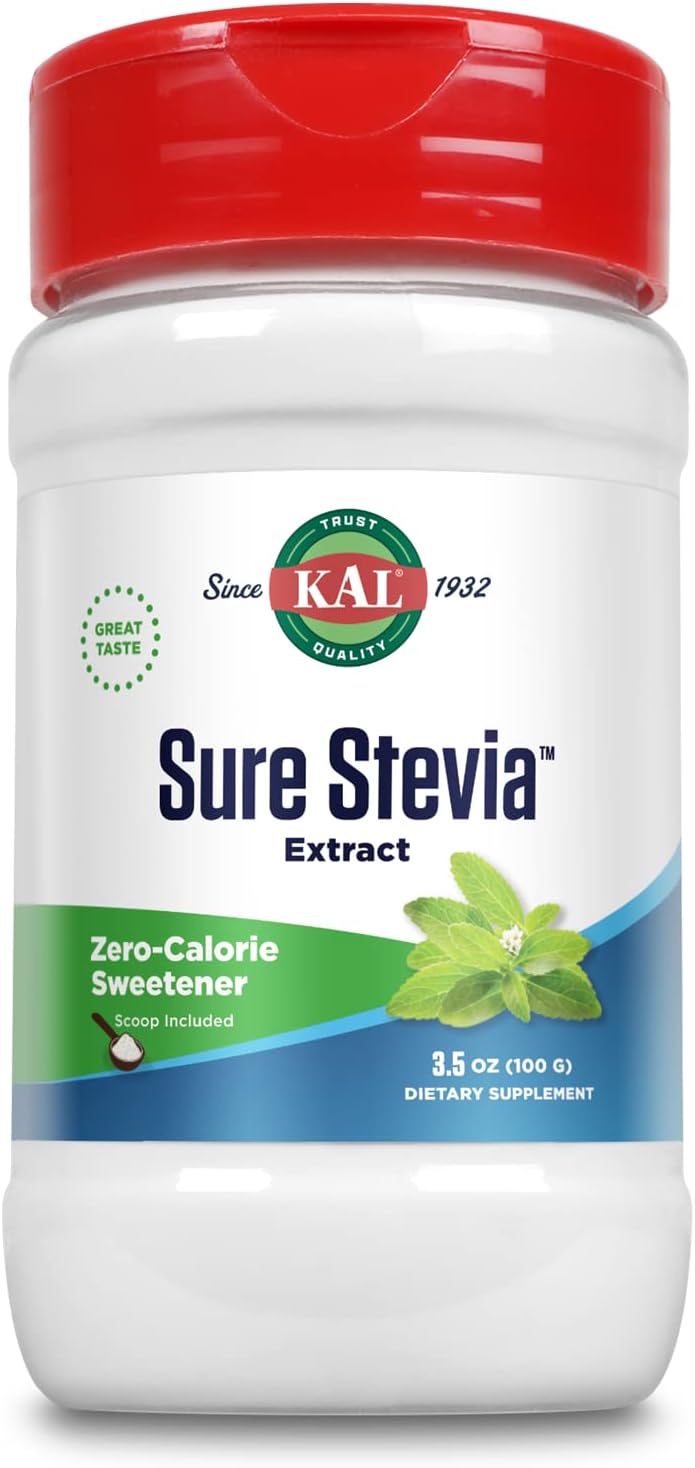 KAL Sure Stevia Extract Powder, Low Carb, Plant Based Stevia Sweetener, Great Taste, Zero Calories, Zero Sugar, Low Glyc