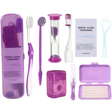 Braces Cleaning Kit for Teeth, Portable Orthodontic Toothbrush Kit Oral Care Dental Travel Kit - Interdental Brush Dental Wax Dental oss Toothbrush Box (Purple B)