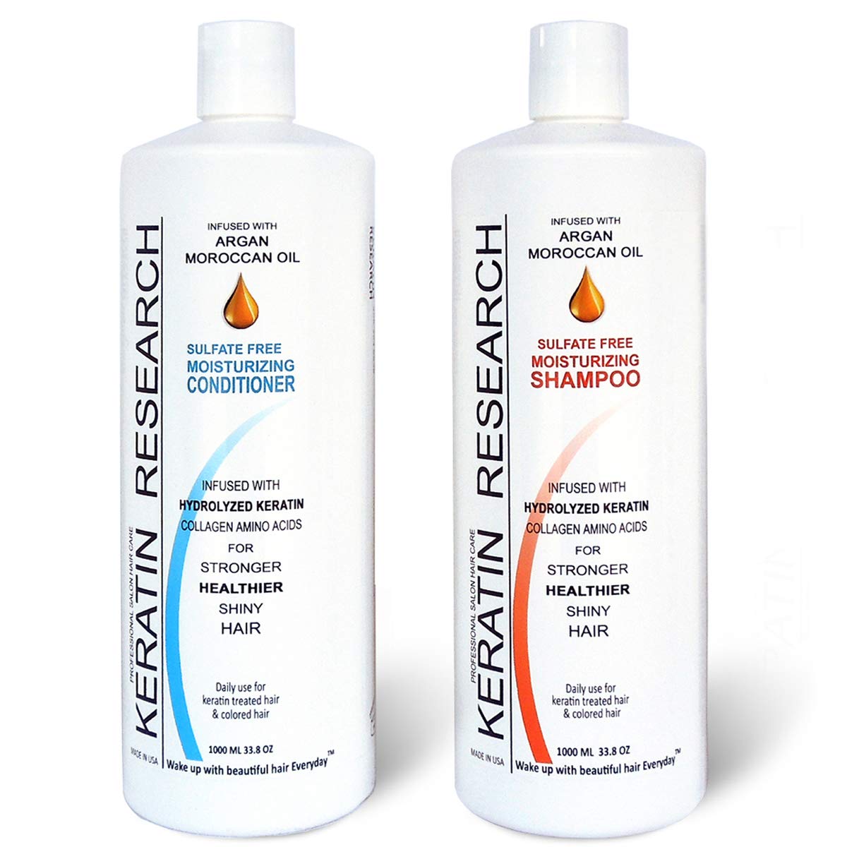 Sulfate Free Shampoo & Conditioner 2x 1000 Bottles Value Set infused with Moroccan Argan Oil, By Keratin Research post treatment shampoo