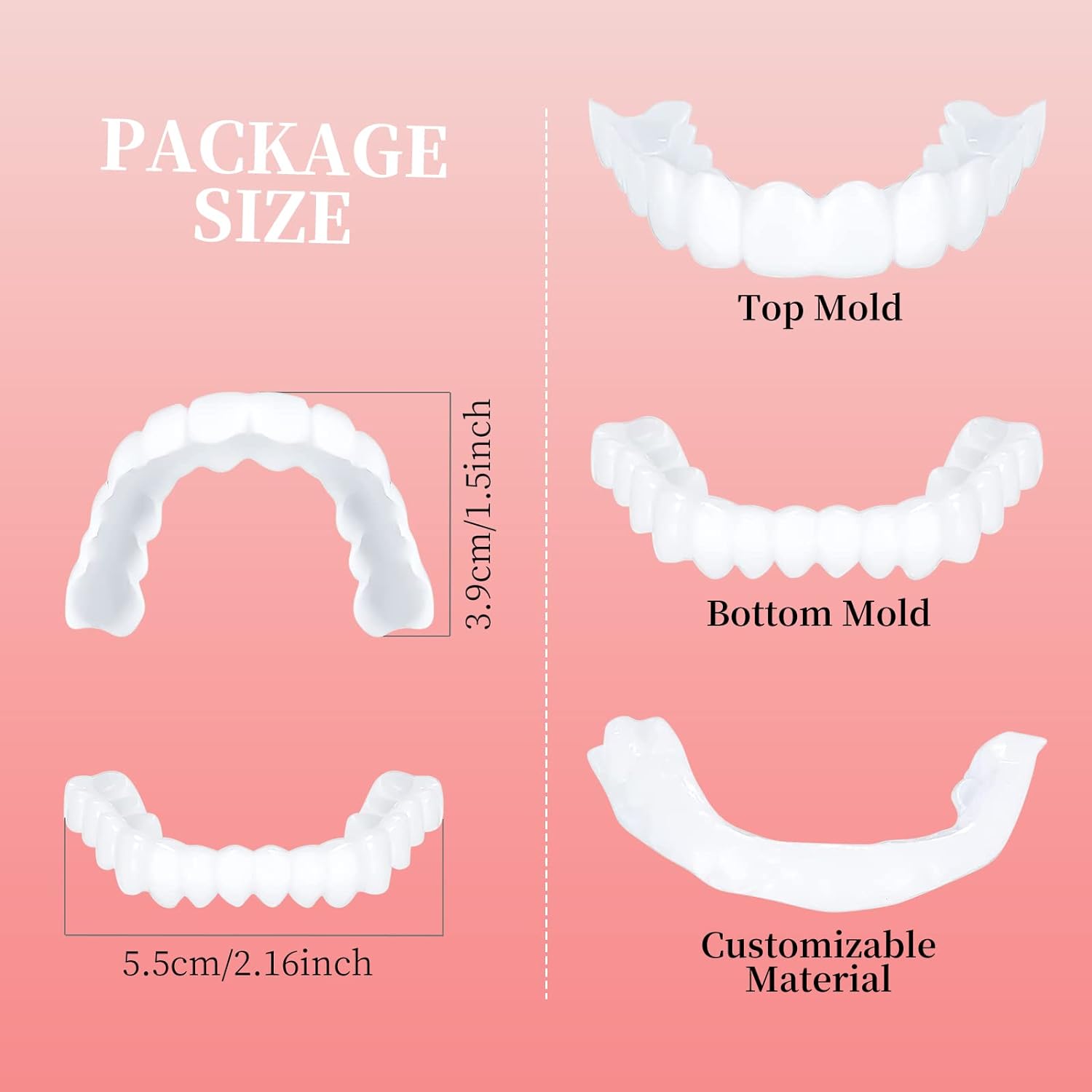 Fake Teeth,2 PCS Dentures Teeth for Women and Men, Dental Ve