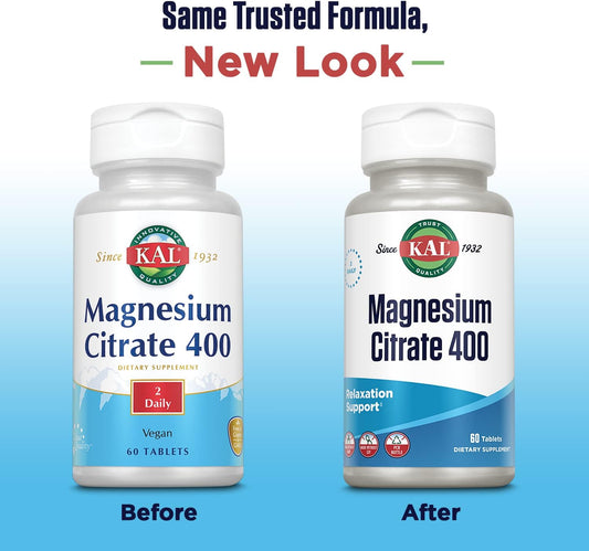KAL Magnesium Citrate 400mg, Magnesium Supplement for Healthy Muscle F