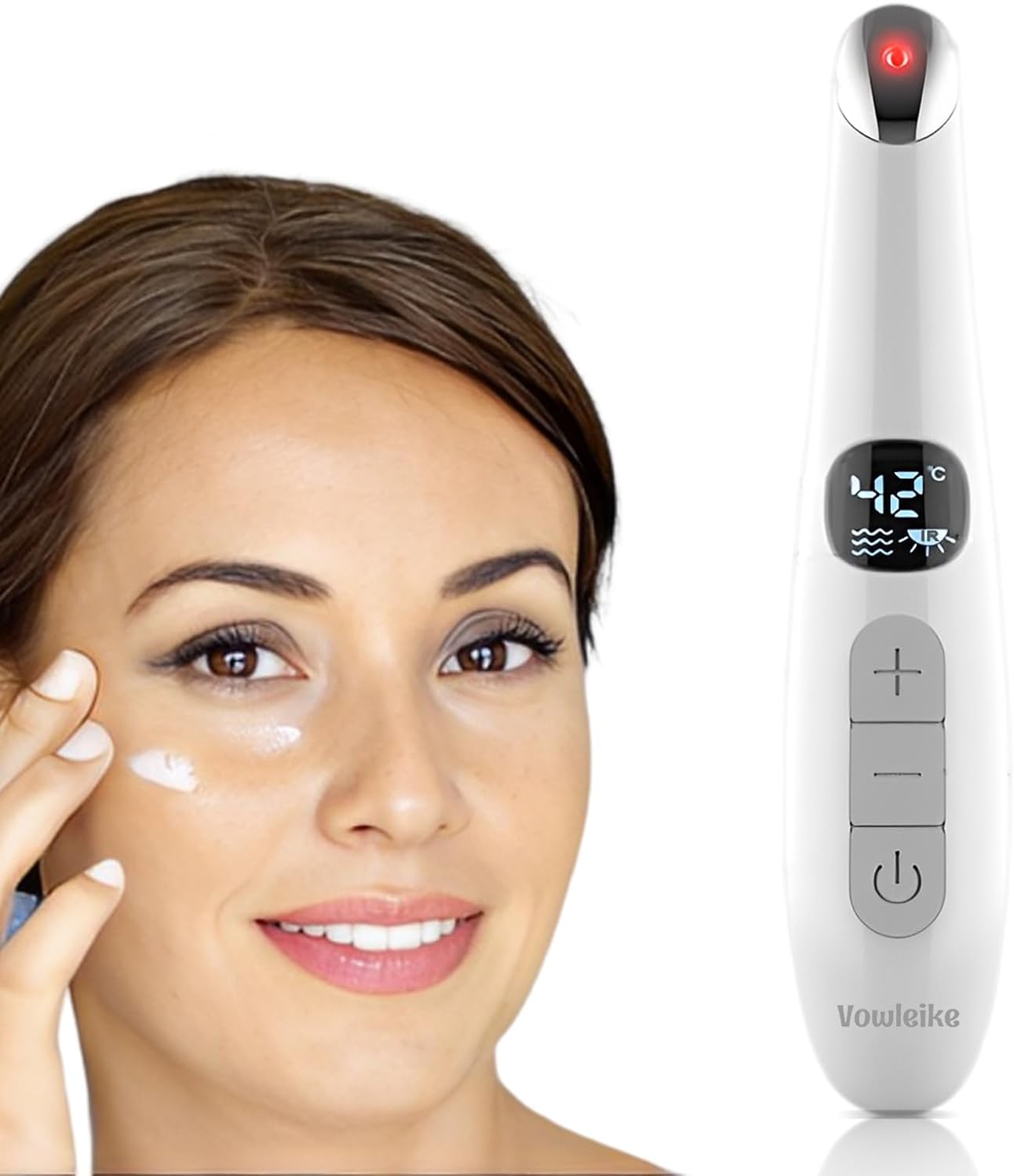 Eye Lift Wand, 3 in 1 Vibrating Red Light 98°F to 113°F LCD Display Eye Massager for Dry Eyes, Dark Circles and Puffiness, Vowleike Electrical Face, Neck Sculpting Pen for Fine Lines and Wrinkles
