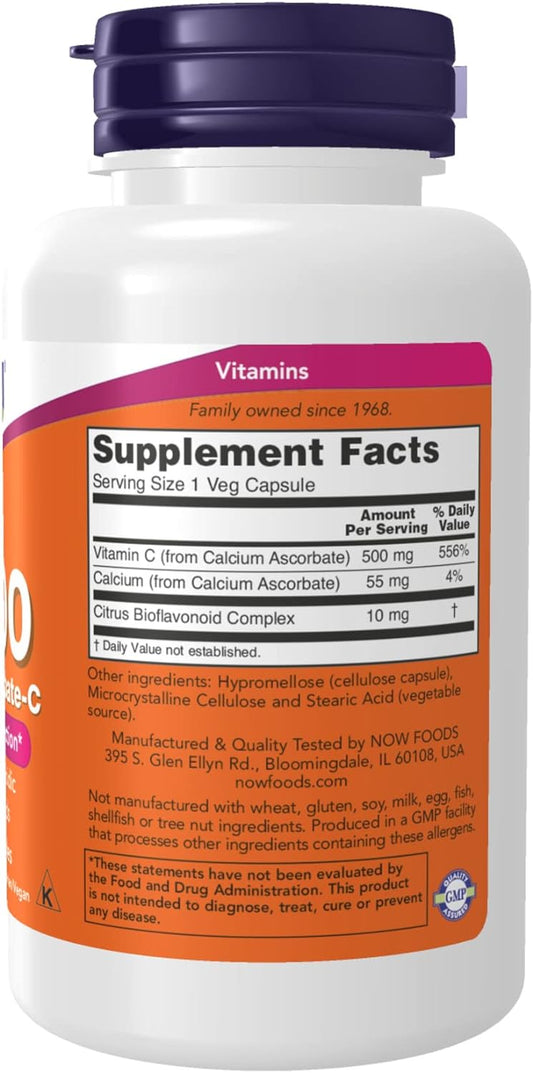 NOW Supplements, Vitamin C-500 Calcium Ascorbate, Antioxidant Protection*, 100 Veg Capsules
