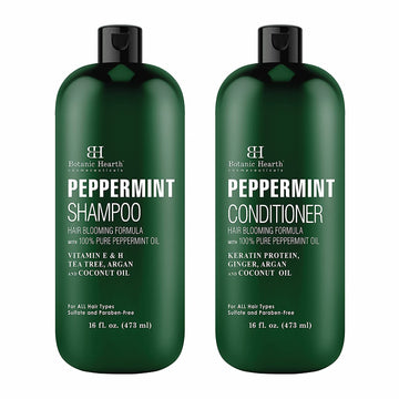 BOTANIC HEARTH Peppermint Oil Shampoo and Conditioner Set - Hair Blooming Formula with Keratin - Fights Hair Loss & Thinning, Promotes Hair Growth-Sulfate Free for Men and Women - 16   x 2