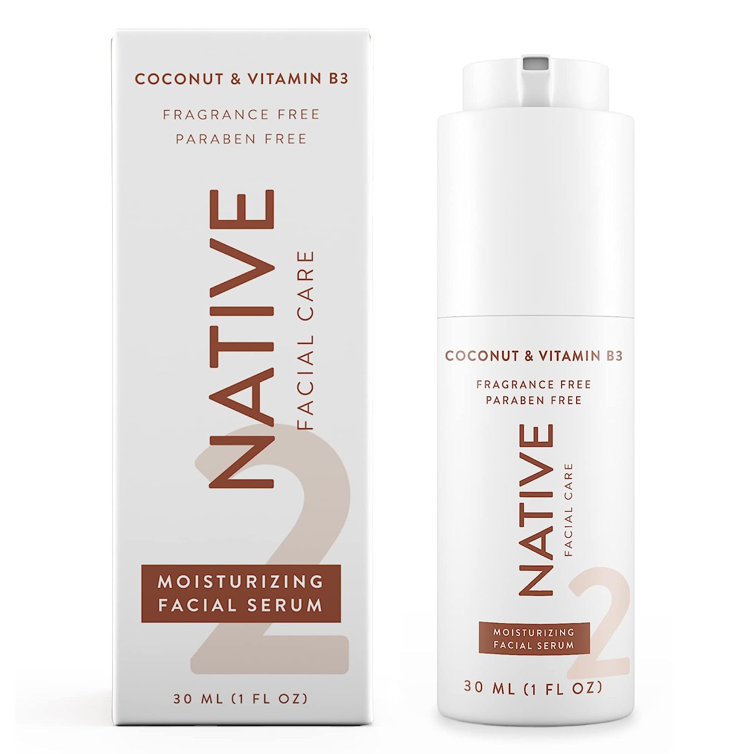 Native Moisturizing Facial Serum, Hydrating Serum with Coconut and Vitamin B3, Revitalize and Repair Your Skin, Fragrance-Free, 30, 1