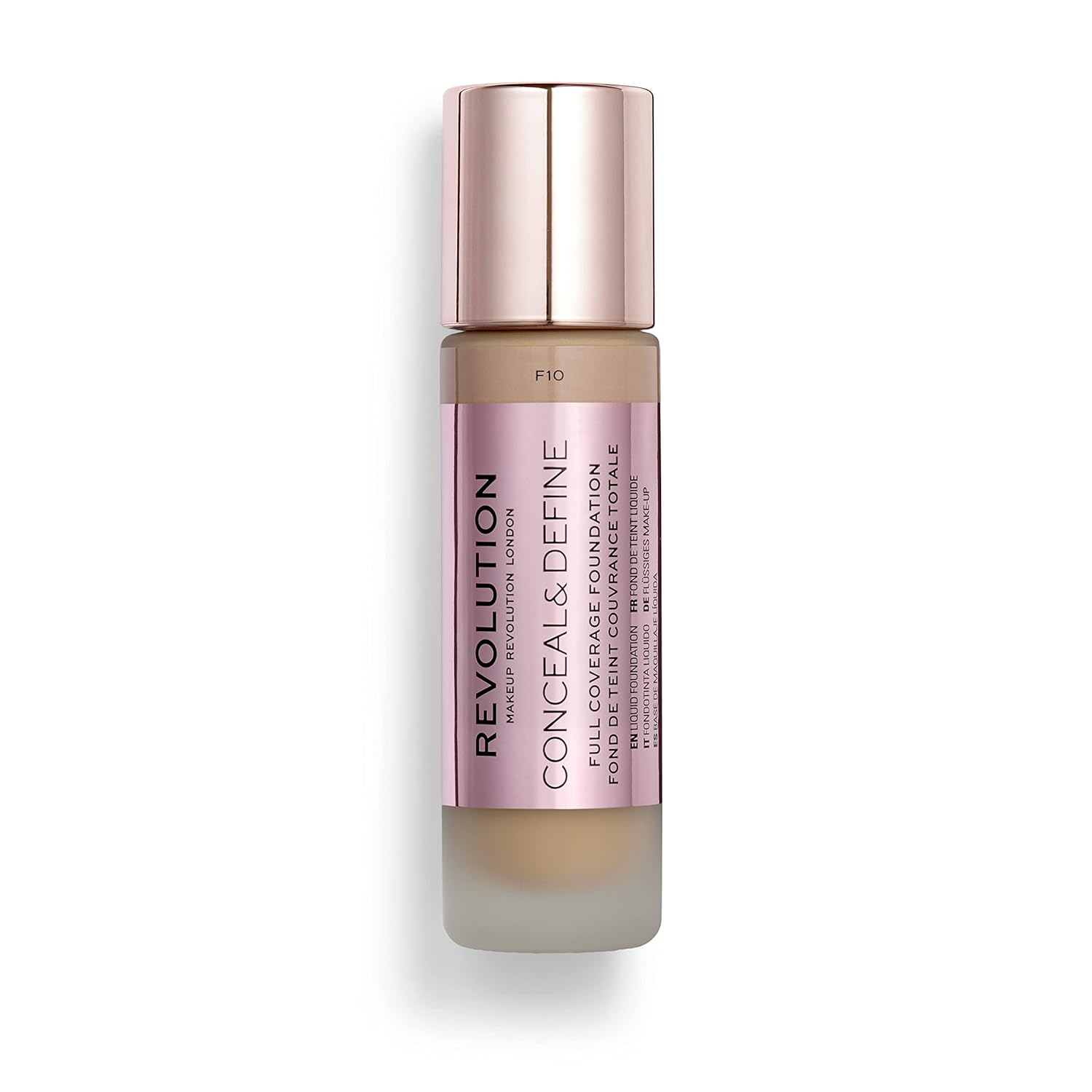 Makeup Revolution Conceal & Define Foundation, Cream Foundation Makeup, Full Coverage, For Medium Skin Tones, Vegan & Cruelty-Free, F10, 23