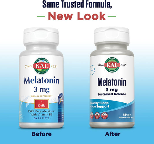 KAL Melatonin 3mg Sustained Release Sleep Aid, Melatonin Supplement Su