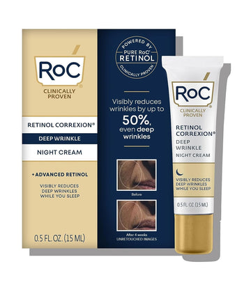 RoC Retinol Correxion Deep Wrinkle Anti-Aging Night Cream, Daily Face Moisturizer with Shea Butter, Glycolic Acid and Squalane, Skin Care Treatment, Mini 0.5