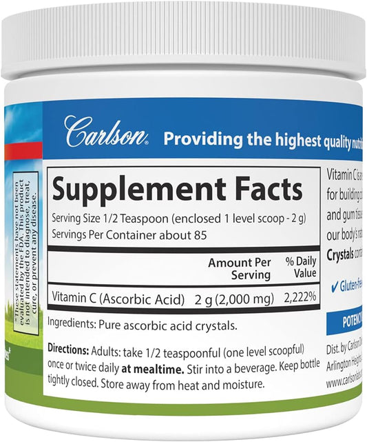 Carlson - Non-GMO Vitamin C Crystals, 2000 mg, Vitamin C Powder, Immune Support, Antioxidant,  (170 g)