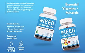 I Need Kids Multivitamin Gummies (90 Count) - Vitamins A, C, D, E, B-1