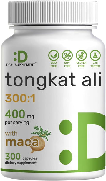 Tongkat Ali Extract 300:1 400Mg & Maca Root 400Mg | 300 Capsules, Ultr