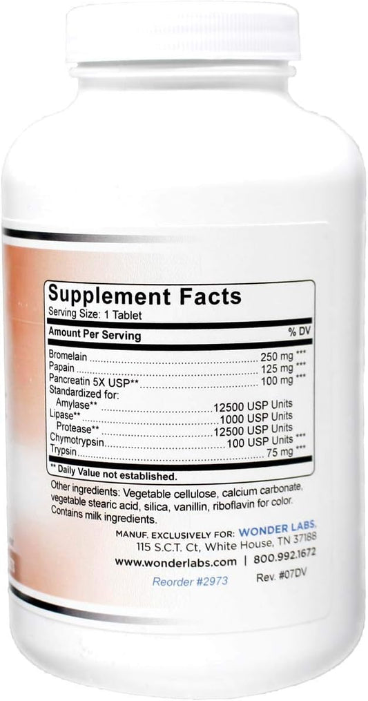 Wonder Laboratories Proteolytic Enzymes | Bromelain Papain Pancreatin Trypsin 550 mg Total with Standardized Amylase, Li