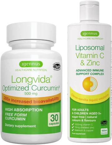 Liposomal Vitamin C 1000mg & Zinc + Longvida Lipidated Curcu