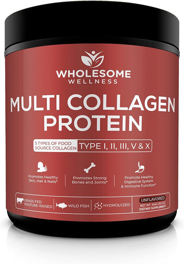 Multi Collagen Protein Powder Hydrolyzed (Type I Ii Iii V X) Grass-Fed All-In-One Super Bone Broth + Collagen Peptides - Premium Blend Of Grass-Fed Beef, Chicken, Wild Fish, Eggshell Collagen
