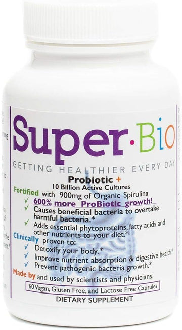 SuperBio Probiotic with The Spirulina Promotes 600% More Healthy Bacte2.2 Ounces