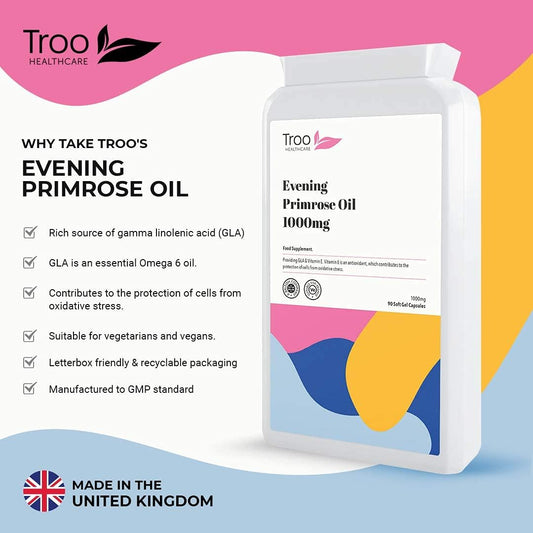 Troo Vegan Evening Primrose Oil Capsules 1000mg - 90 Softgels in Conve160 Grams