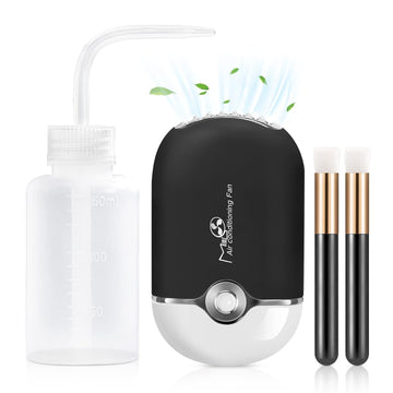 Buqikma Mini Lash Fan with Lash Shampoo Brushes,Bottle Mascara Brush Cleaning Brush Lash Cleaning Kit Type C Air Conditioning Fan Facial Cleaning-4PCS