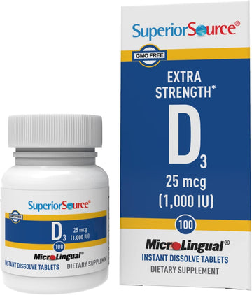 Superior Source Vitamin D3 1000 IU, Quick Dissolve MicroLingual Tablets, 100 Count, Helps Promote Strong Bones and Teeth