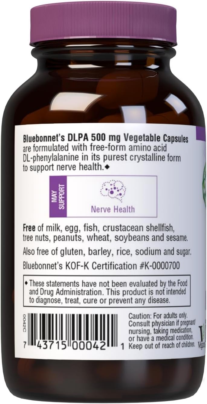 Bluebonnet Nutrition DLPA (DL-Phenylalanine) 500mg, Free-Form Amino Ac