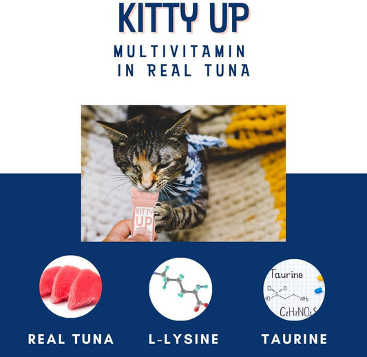 Kitty Up Lickable Cat Treats For Indoor Cats - Multivitamin Puree Treat With Real Tuna, Lysine, Taurine, & Grain Free |