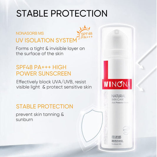 WINONA Sunblock Milk,SPF 48+++ Face Sunscreen, Broad Spectrum Sunscreen for Sensitive Skin with Portulaca Oleracea Extract (1.7 )