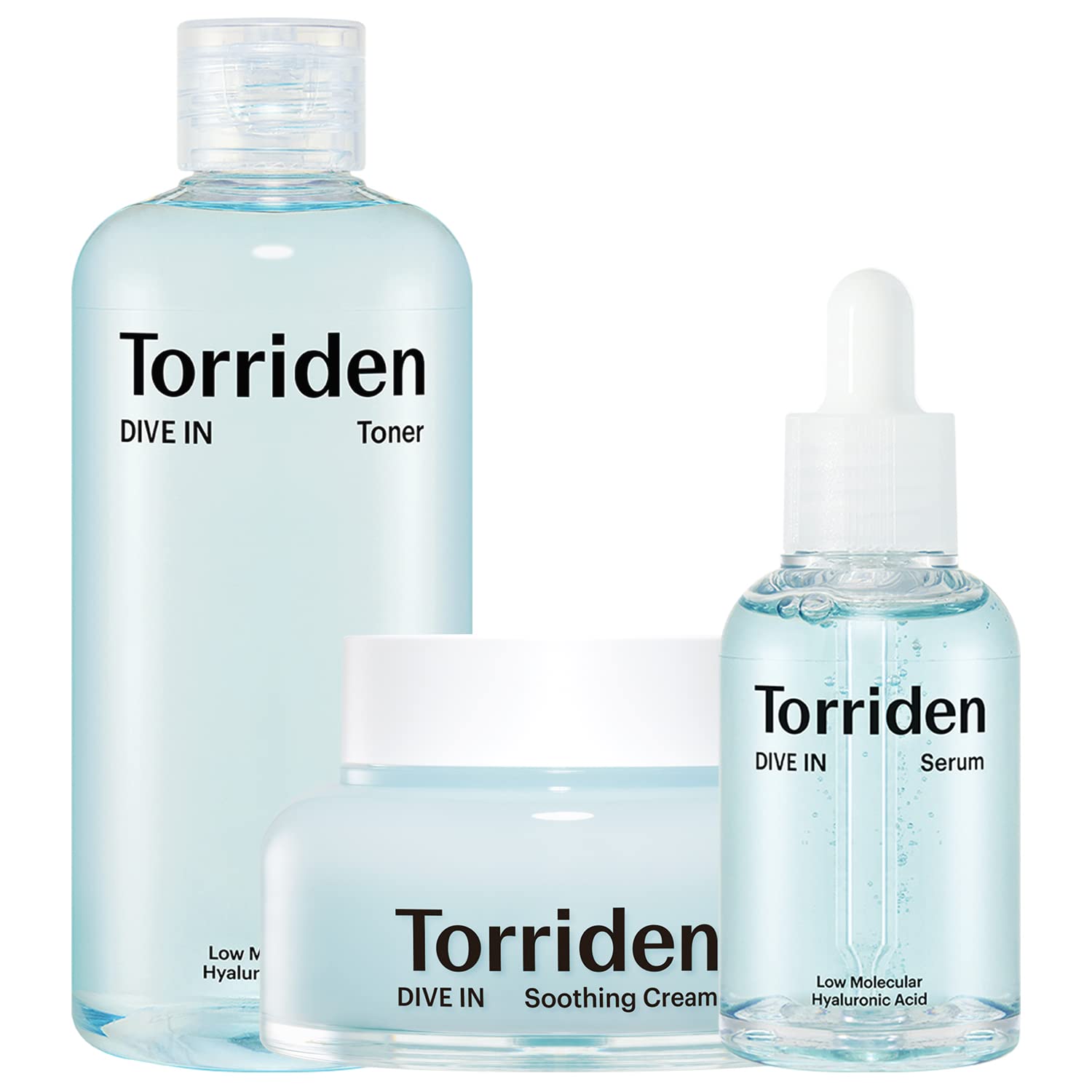 Torriden Dive-In Low-Molecular Hyaluronic Acid Serum, 1.69   + Toner 10.14   + Soothing Cream 3.38   | Vegan Clean Cruelty Free Facial Ampoule Moisturizer Alcohol-Free Fragrance-Free