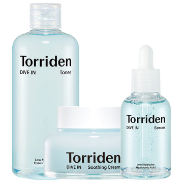 Torriden DIVE-IN Low-Molecular Hyaluronic Acid Serum, 1.69   + Toner 10.14   + Soothing Cream 3.38   | Vegan Clean Cruelty Free Facial Ampoule Moisturizer Alcohol-free Fragrance-free