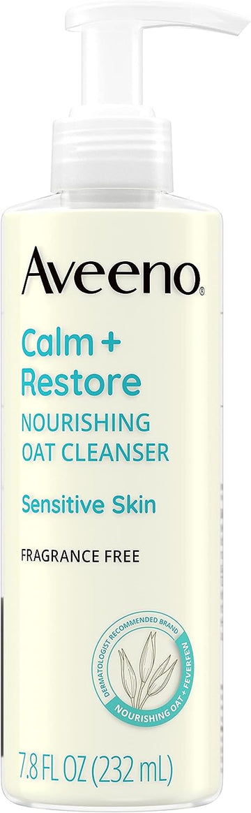 Aveeno Calm + Restore Nourishing Oat Face Cleanser for Sensitive Skin, Gentle Milky Cleanser with Nourishing Oat & Feverfew, to Preserve Skin's Moisture Barrier, Fragrance-Free, 7.8 .