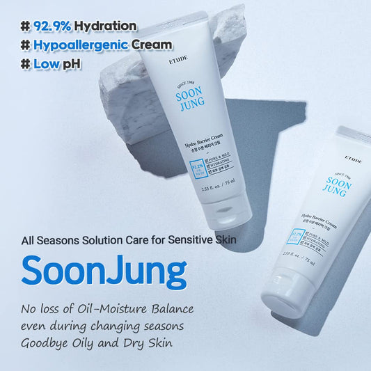 ETUDE SoonJung Hydro Barrier Cream (Tube Type) 2.54.(75) 21AD |Moisturizing and Soothing Cream | Non-Comedogenic, Hypoallergenic & Fragrance Free Moisturizer for Face