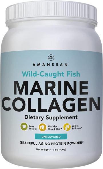 AMANDEAN Marine Collagen Peptides Powder. 500g Wild-Caught Hydrolyzed Fish Collagen for Women & Men. Type 1 & 3 Collagen Protein Supplement. Amino Acids for Skin, Hair, Nails & Graceful Aging