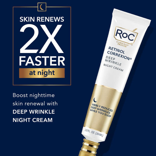 RoC Retinol Correxion Deep Wrinkle Anti-Aging Night Cream, Daily Face Moisturizer with Shea Butter, Glycolic Acid and Squalane, Skin Care Treatment, 1